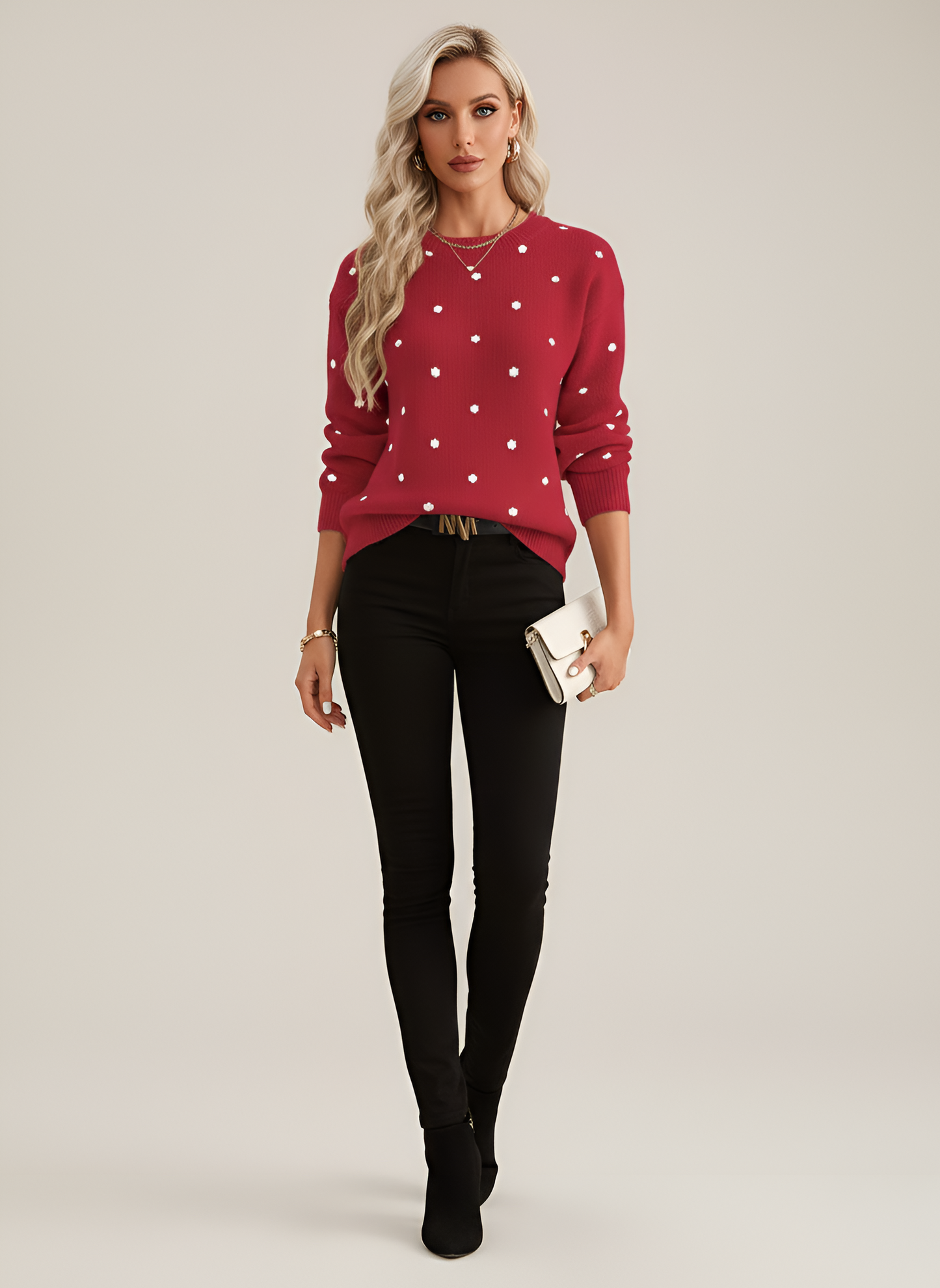 By Assuli women’s knitted sweater with polka dot pattern and crew neck