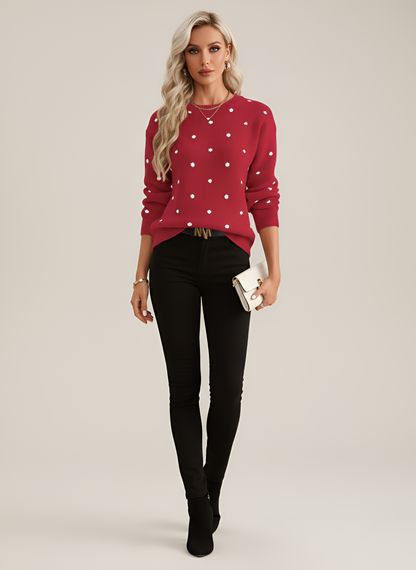 By Assuli women’s knitted sweater with polka dot pattern and crew neck