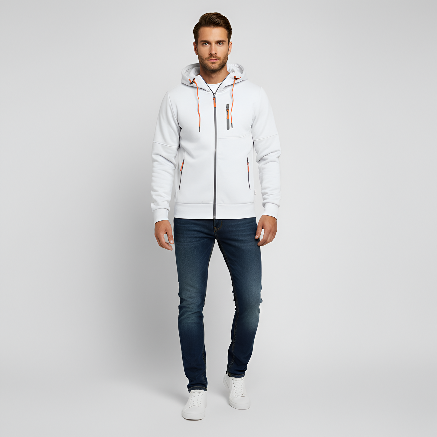 Felpa con cappuccio uomo con zip in cotone felpato