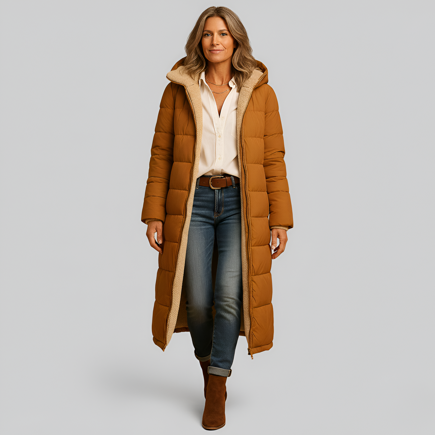 By Assuli Women’s Long Quilted Puffer Coat with Hooded Teddy Lining Winter Jacket