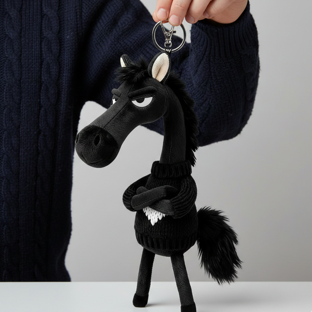 Alex™ - Cheval effronté - Noir avec cœur Porte-clés
