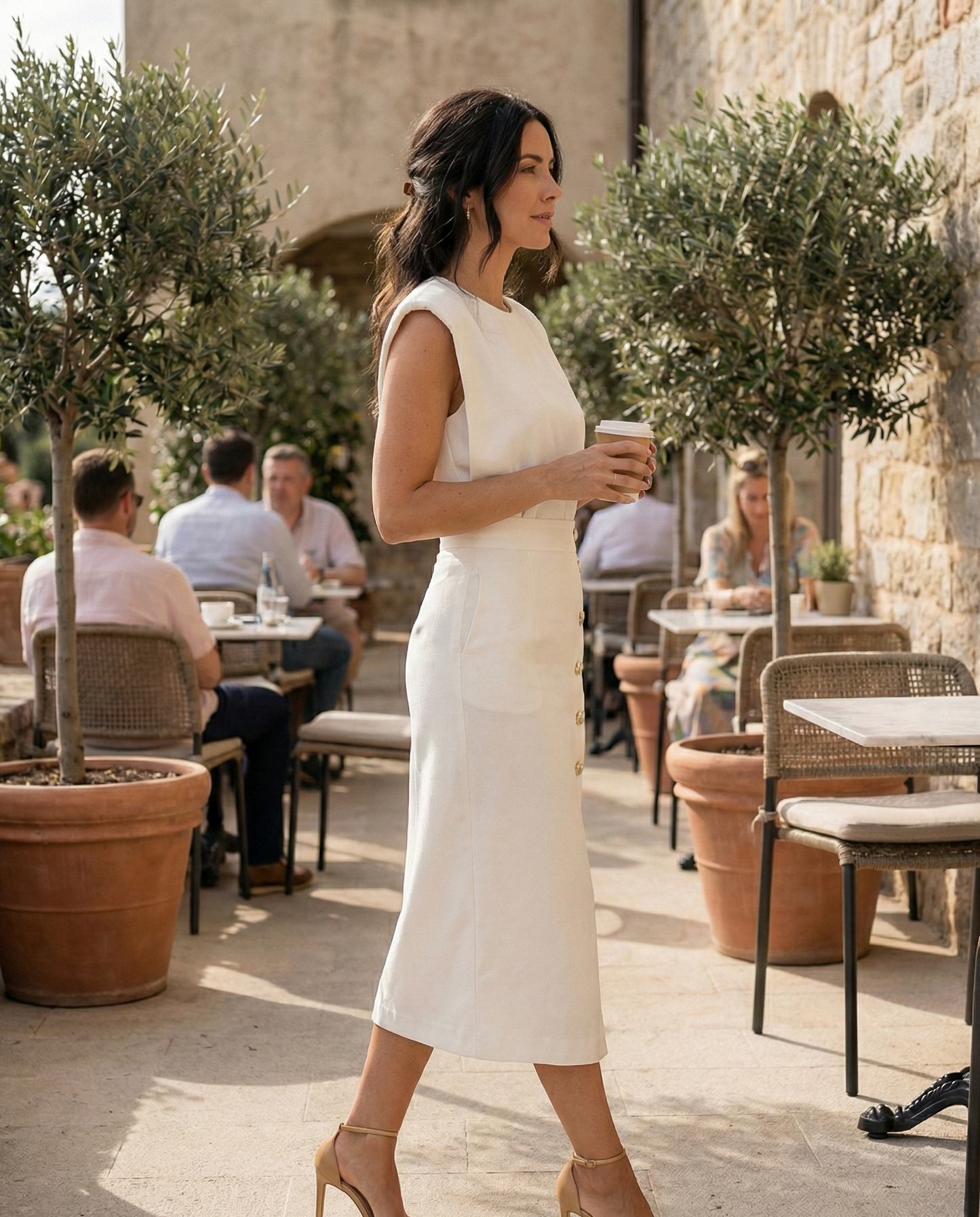 Tea - Elegantna midi haljina s detaljima gumba i bočnim prorezom