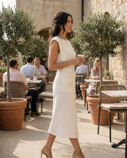 Tea - Elegantna midi haljina s detaljima gumba i bočnim prorezom