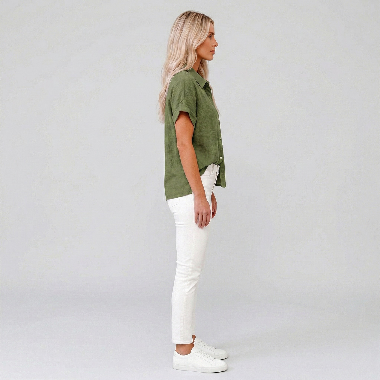 Camicia Donna Lino Manica Corta Camicetta Estiva con Bottoni