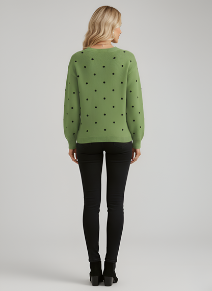 By Assuli women’s knitted sweater with polka dot pattern and crew neck