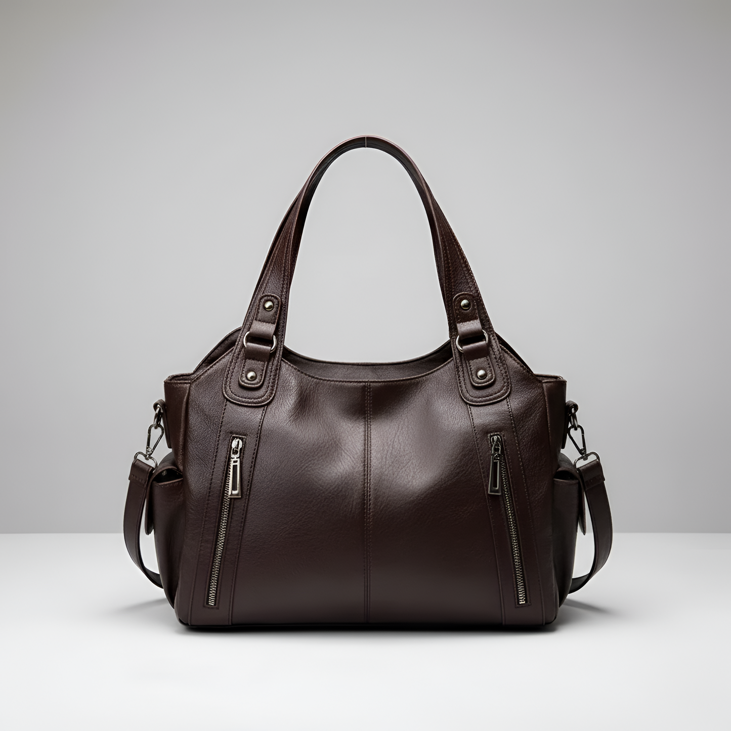 Women’s Genuine Leather Handbag Tote with Zipper Pockets and Shoulder Strap
