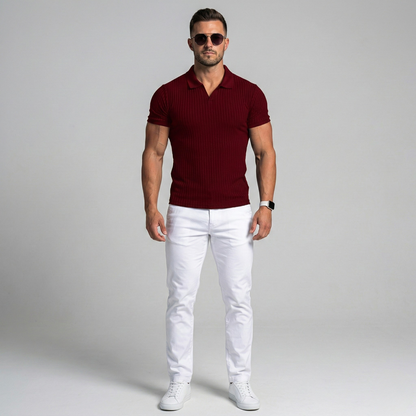 Herre polo T-shirt med ribstruktur og kortærmet slim fit