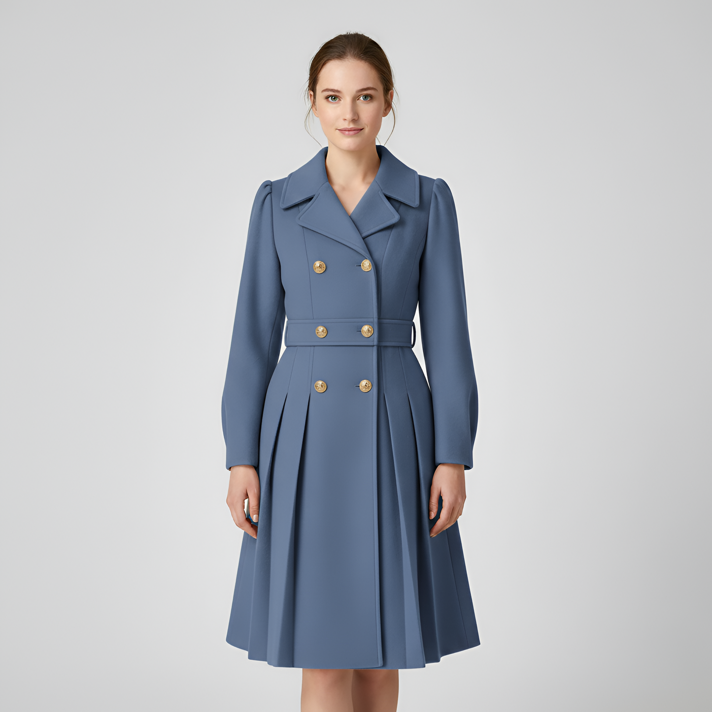 By Assuli Women’s Double Breasted Trench Coat with Pleated Skirt Fit