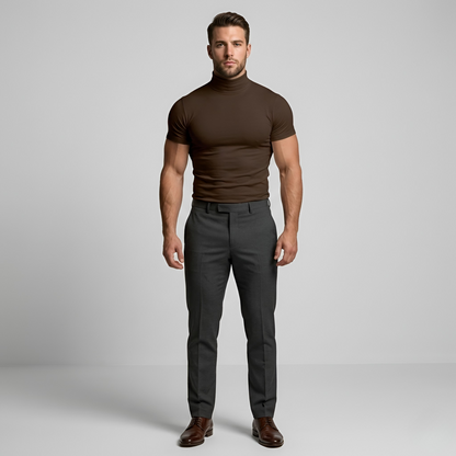 Herre T-shirt med rullekrave kortærmet slim fit T-shirt elastisk basis top