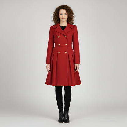 By Assuli Women’s Double Breasted Trench Coat with Pleated Skirt Fit