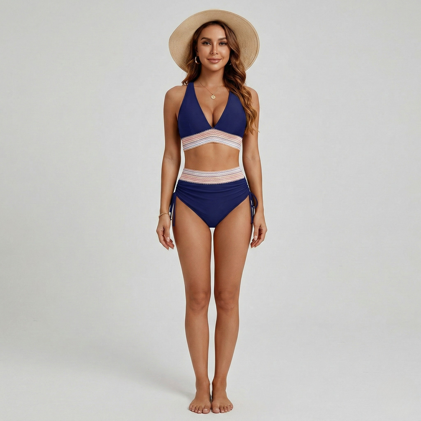 Women’s High Waisted Bikini Set V Neck Triangle Top Two Piece Swimsuit