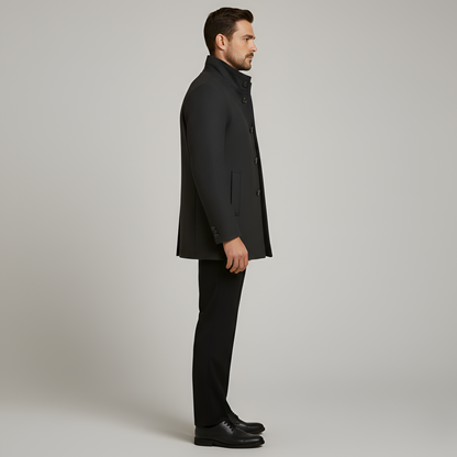 Men’s Wool Coat with Stand Collar Structured Fit Winter Outerwear