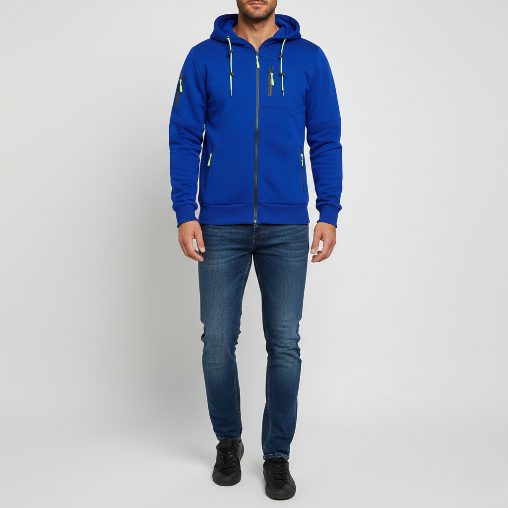 Felpa con cappuccio uomo con zip in cotone felpato