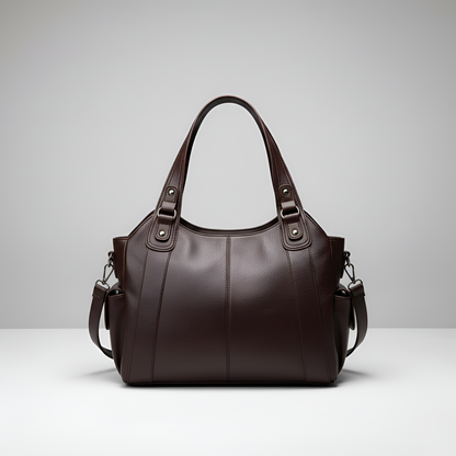 Women’s Genuine Leather Handbag Tote with Zipper Pockets and Shoulder Strap