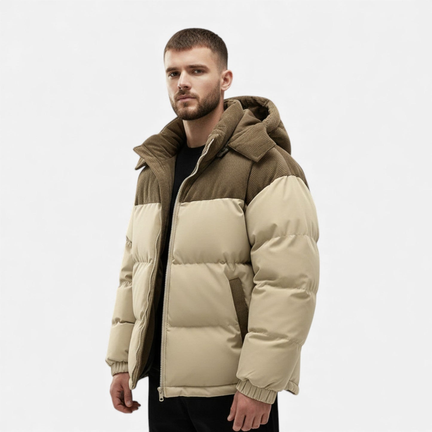 Men’s Fleece-Lined Winter Jacket with Removable Hood