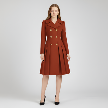 By Assuli Women’s Double Breasted Trench Coat with Pleated Skirt Fit