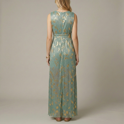 Abito Lungo Donna Scollo a V Senza Maniche Vestito Elegante da Cerimonia