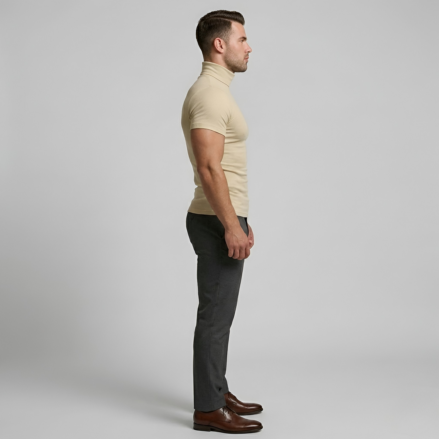 Herre T-shirt med rullekrave kortærmet slim fit T-shirt elastisk basis top
