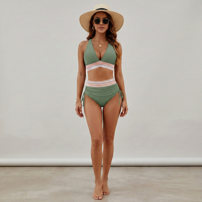 Women’s High Waisted Bikini Set V Neck Triangle Top Two Piece Swimsuit