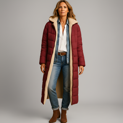 By Assuli Women’s Long Quilted Puffer Coat with Hooded Teddy Lining Winter Jacket