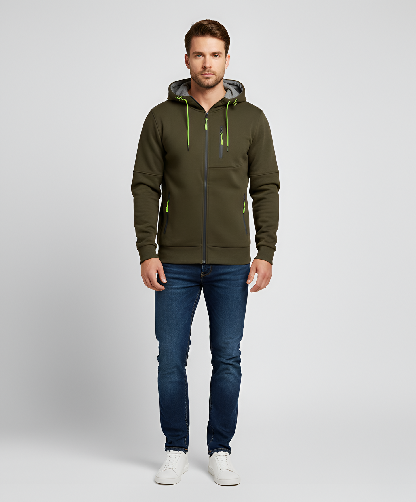 Felpa con cappuccio uomo con zip in cotone felpato