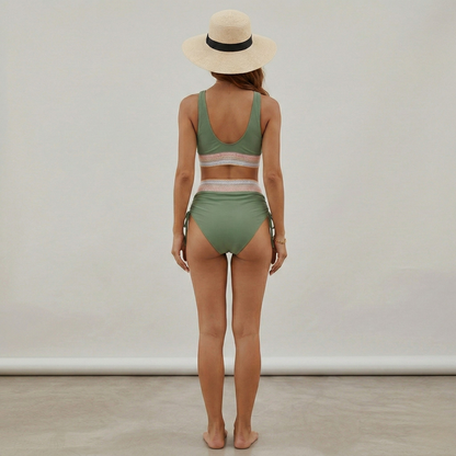Women’s High Waisted Bikini Set V Neck Triangle Top Two Piece Swimsuit
