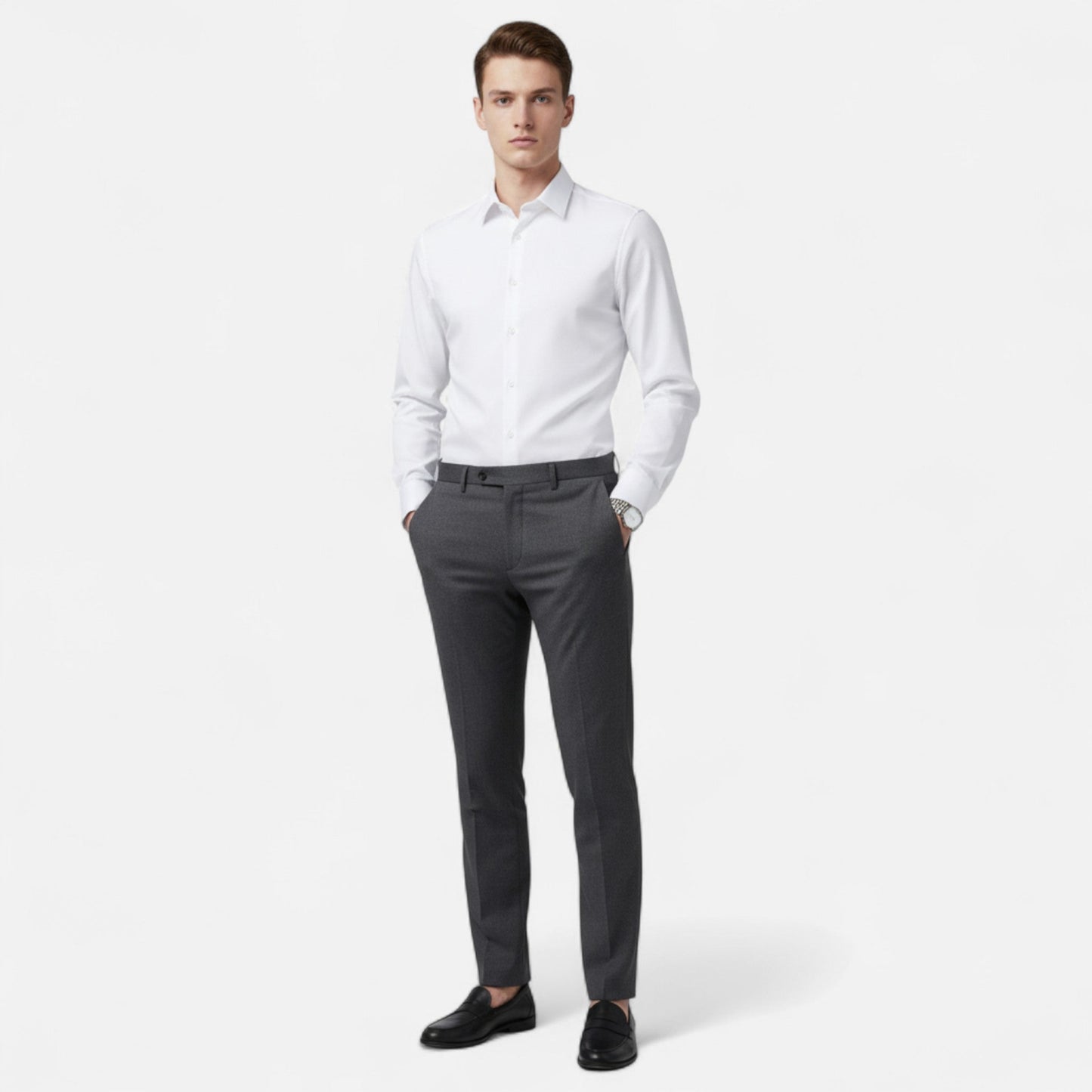 Chemise à manches longues pour homme, coupe ajustée et extensible
