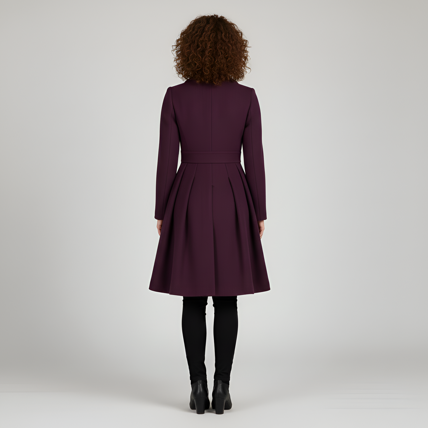 By Assuli Women’s Double Breasted Trench Coat with Pleated Skirt Fit