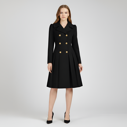 By Assuli Women’s Double Breasted Trench Coat with Pleated Skirt Fit