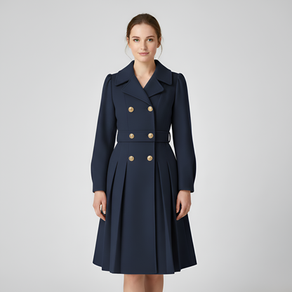 By Assuli Women’s Double Breasted Trench Coat with Pleated Skirt Fit
