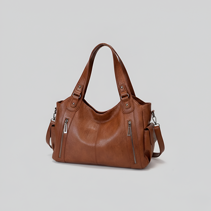 Women’s Genuine Leather Handbag Tote with Zipper Pockets and Shoulder Strap