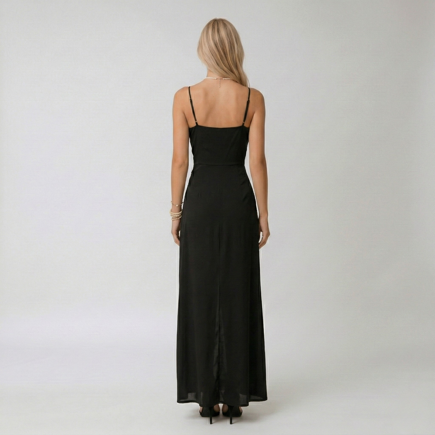 Abito lungo elegante donna con spacco e scollo a V da sera elegante