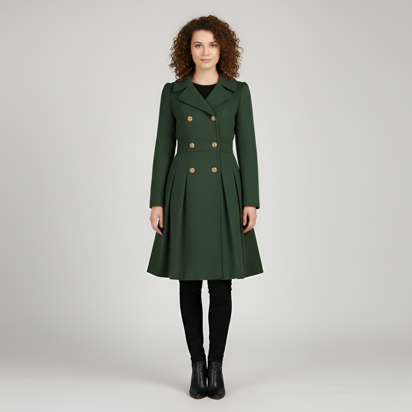 By Assuli Women’s Double Breasted Trench Coat with Pleated Skirt Fit