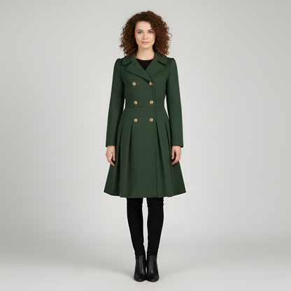 By Assuli Women’s Double Breasted Trench Coat with Pleated Skirt Fit