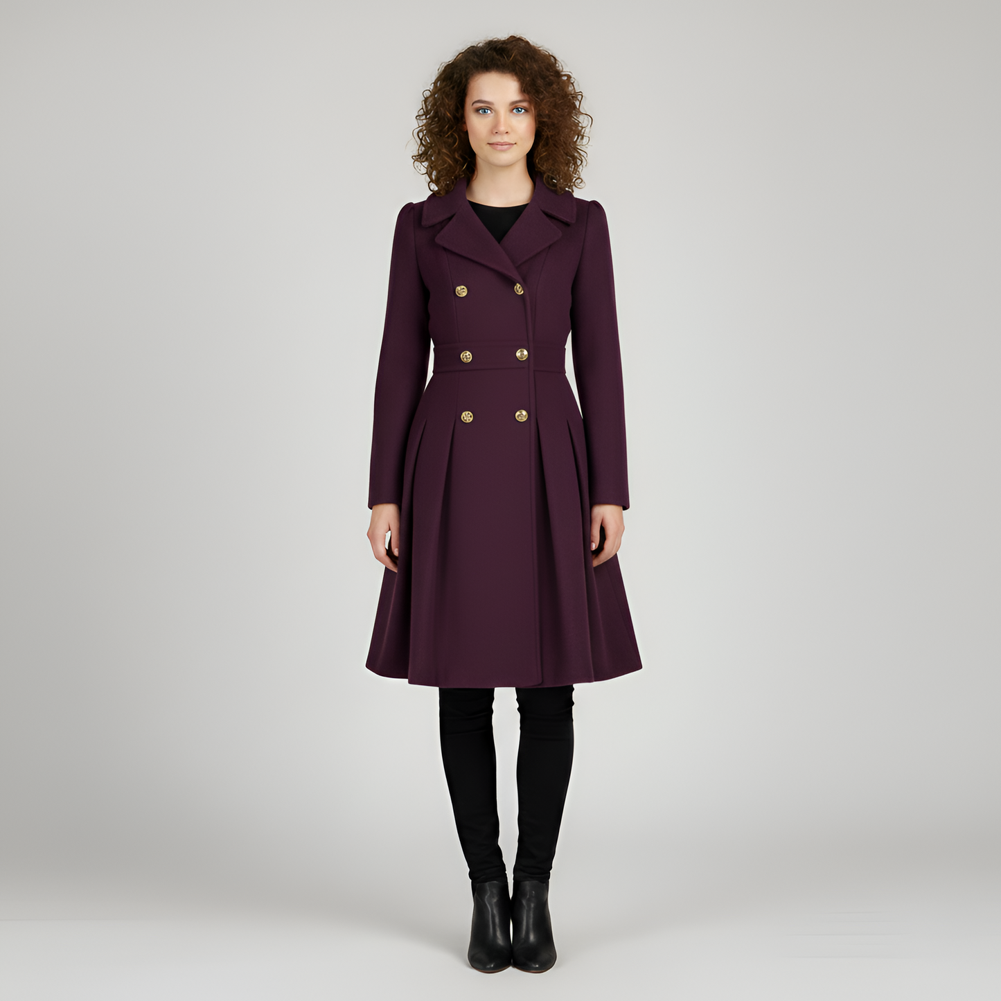 By Assuli Women’s Double Breasted Trench Coat with Pleated Skirt Fit
