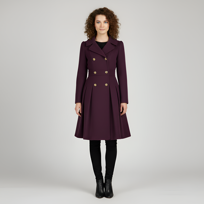 By Assuli Women’s Double Breasted Trench Coat with Pleated Skirt Fit