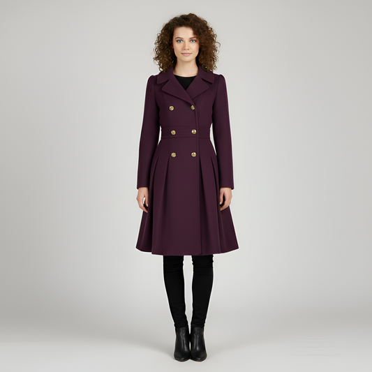 By Assuli Women’s Double Breasted Trench Coat with Pleated Skirt Fit