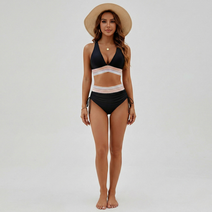 Women’s High Waisted Bikini Set V Neck Triangle Top Two Piece Swimsuit