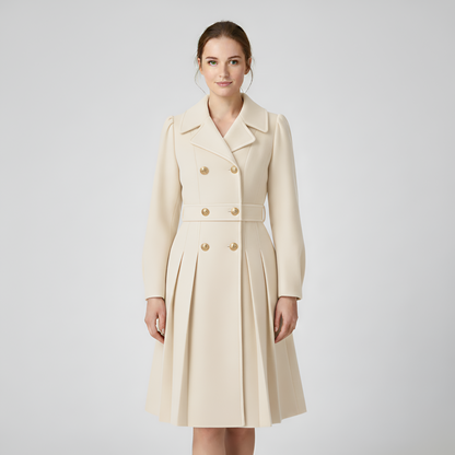 By Assuli Women’s Double Breasted Trench Coat with Pleated Skirt Fit