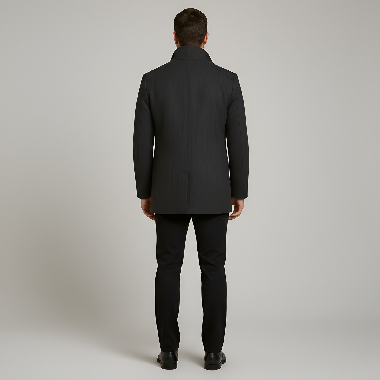 Men’s Wool Coat with Stand Collar Structured Fit Winter Outerwear