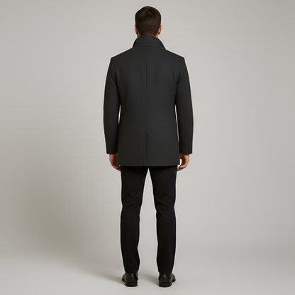 Men’s Wool Coat with Stand Collar Structured Fit Winter Outerwear