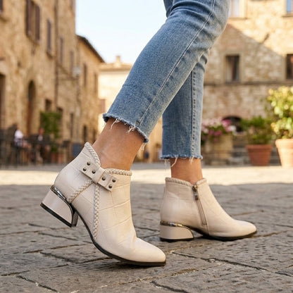 Lorelev | Botki damskie na obcasie – Eleganckie botki vintage w czerni i beżu