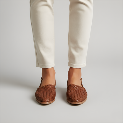 Women’s Woven Leather Slip-On Loafers Closed Toe Casual Comfort Flats
