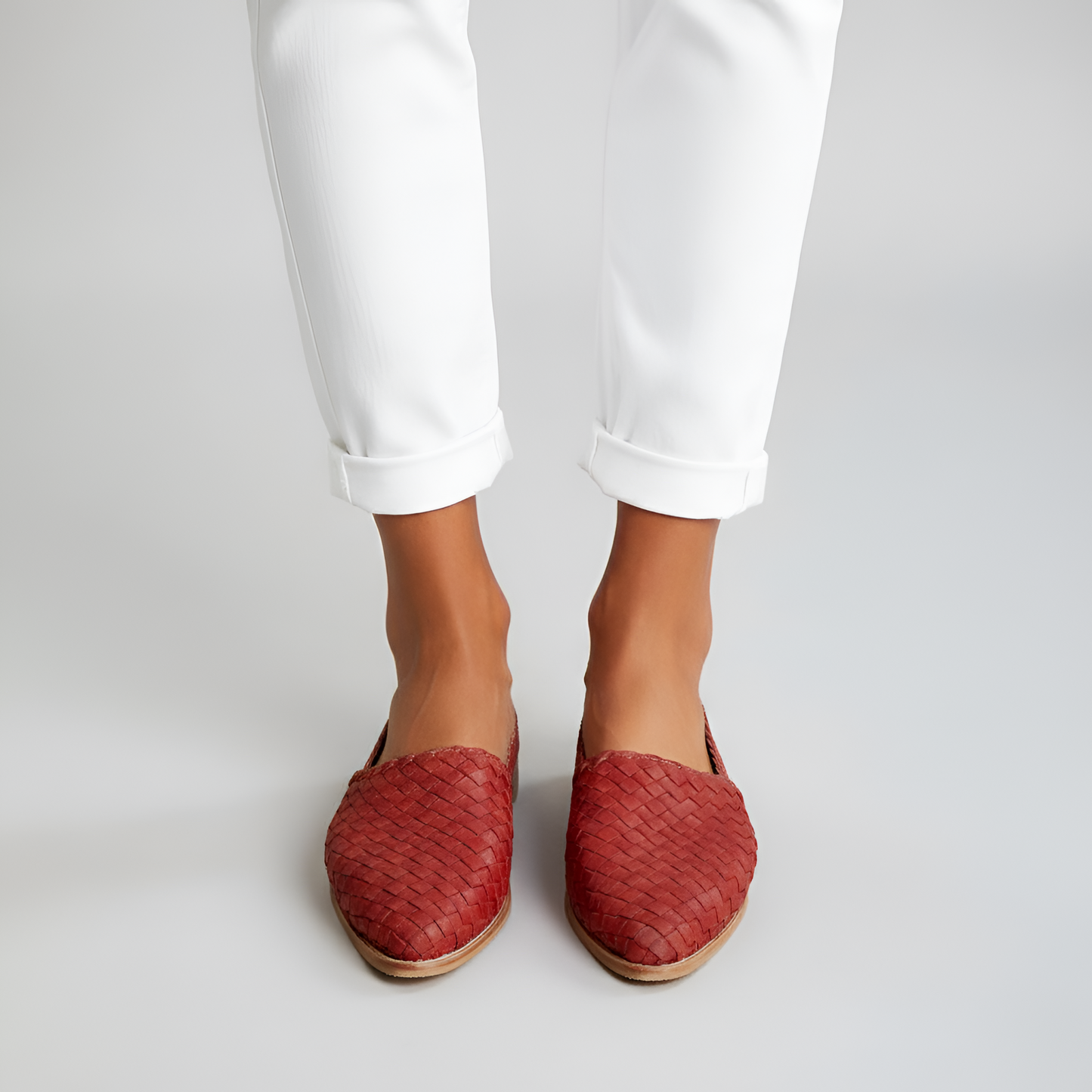 Women’s Woven Leather Slip-On Loafers Closed Toe Casual Comfort Flats