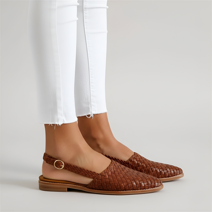 Women’s Woven Leather Slip-On Loafers Closed Toe Casual Comfort Flats