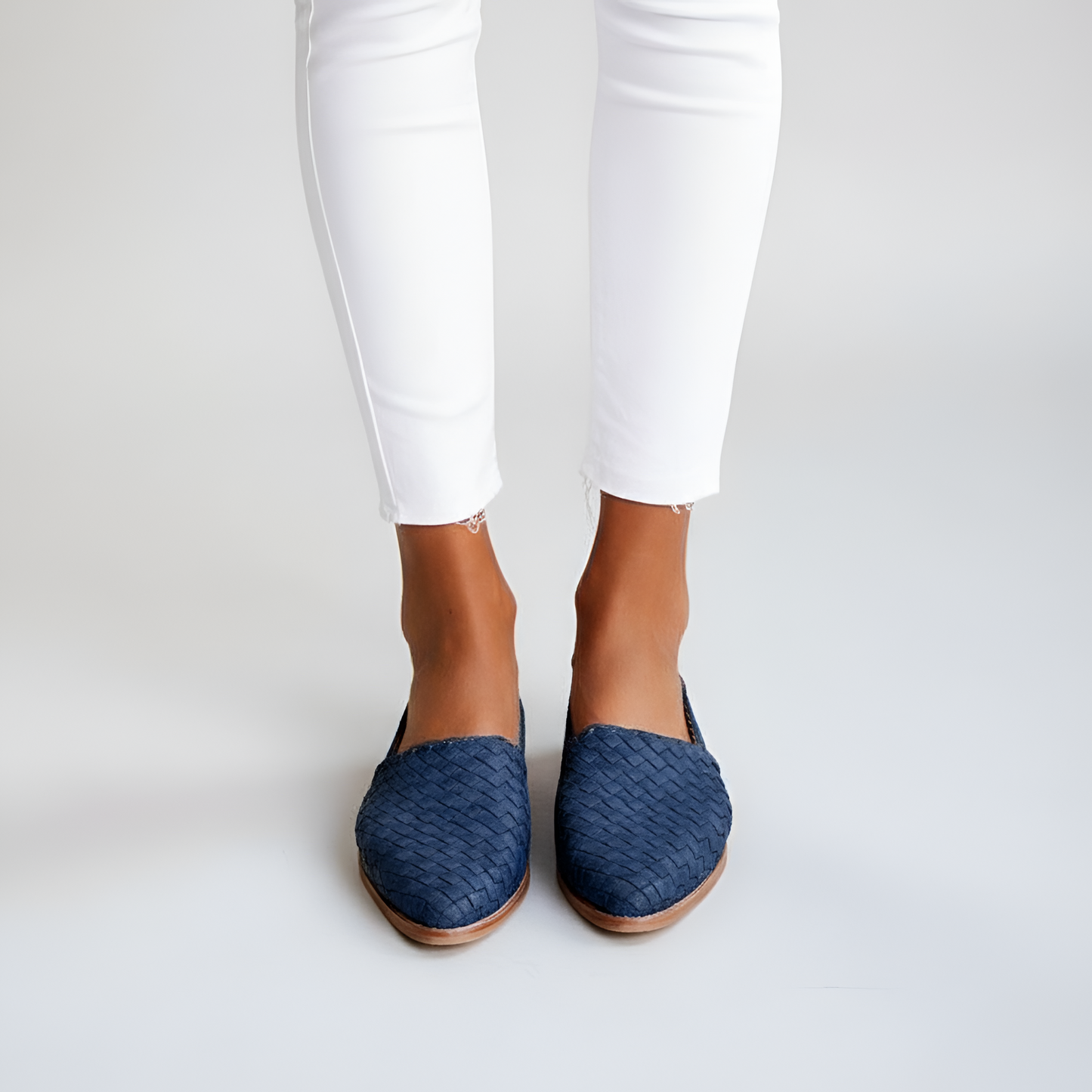Women’s Woven Leather Slip-On Loafers Closed Toe Casual Comfort Flats