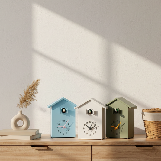 Modern Cuckoo Clock Quartz | CuckooNova Wooden Wall Clock with Sound | Minimalist Design Silent Movement | Living Room Kitchen Decor