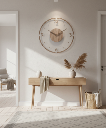 Scandinavian Wooden Wall Clock 35 cm for Modern Interior Decor | Solid Wood Design | Silent Quartz Movement
