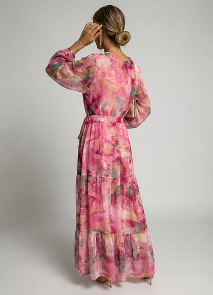 Stylowa Sukienka Maxi z Długim Rękawem w Kwiaty | Elegancki Fason na Wiosnę i Lato 2
