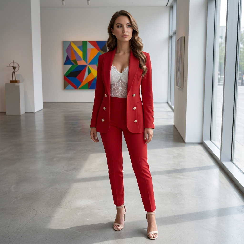 Ilona - Garnitur Damski Komplet – Elegancki Kardigan z Klapami i Dziewięciocalowe Spodnie